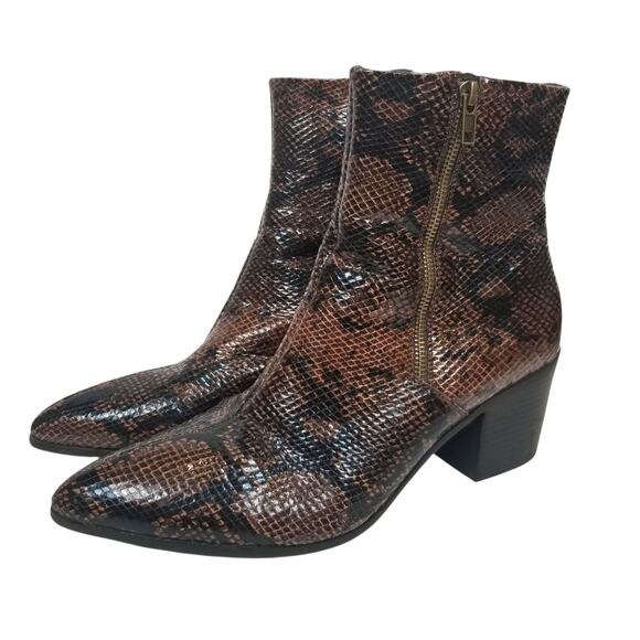 ASOS Design Womens Brown Black Pointed Toe Faux Leather Snakeskin Ankle Boots 12 - Picture 1 of 9